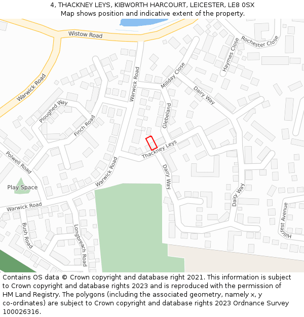 4, THACKNEY LEYS, KIBWORTH HARCOURT, LEICESTER, LE8 0SX: Location map and indicative extent of plot