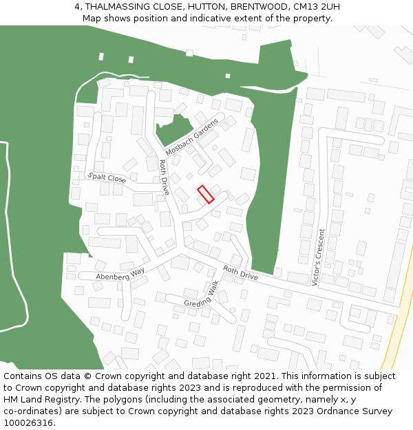 4, THALMASSING CLOSE, HUTTON, BRENTWOOD, CM13 2UH: Location map and indicative extent of plot