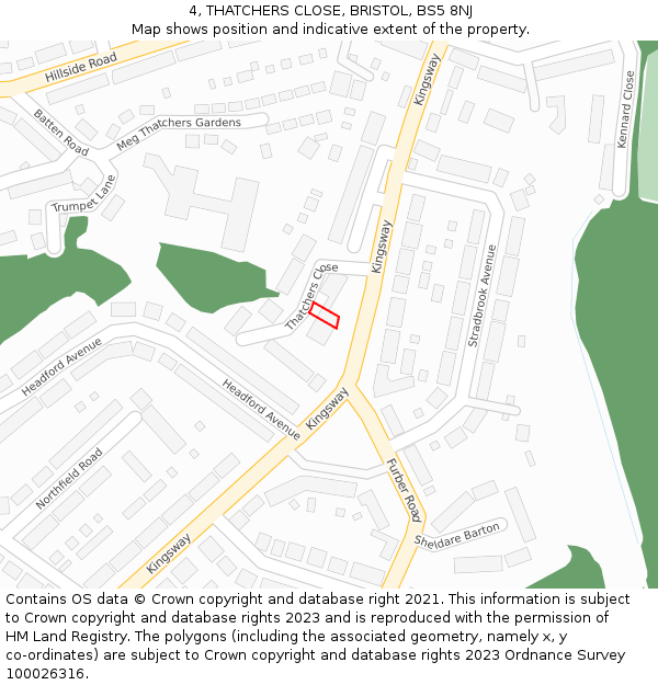 4, THATCHERS CLOSE, BRISTOL, BS5 8NJ: Location map and indicative extent of plot