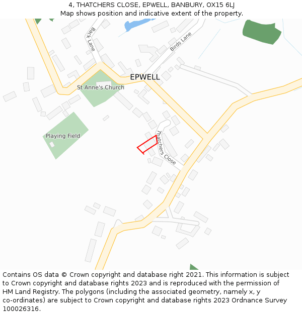 4, THATCHERS CLOSE, EPWELL, BANBURY, OX15 6LJ: Location map and indicative extent of plot