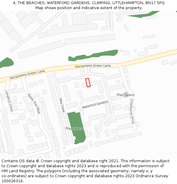 4, THE BEACHES, WATERFORD GARDENS, CLIMPING, LITTLEHAMPTON, BN17 5PQ: Location map and indicative extent of plot
