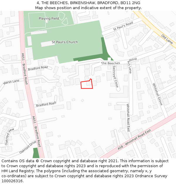 4, THE BEECHES, BIRKENSHAW, BRADFORD, BD11 2NG: Location map and indicative extent of plot
