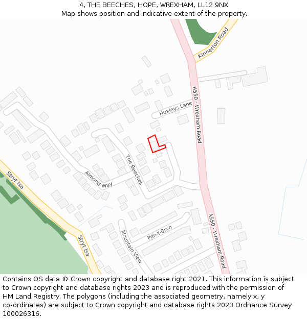 4, THE BEECHES, HOPE, WREXHAM, LL12 9NX: Location map and indicative extent of plot