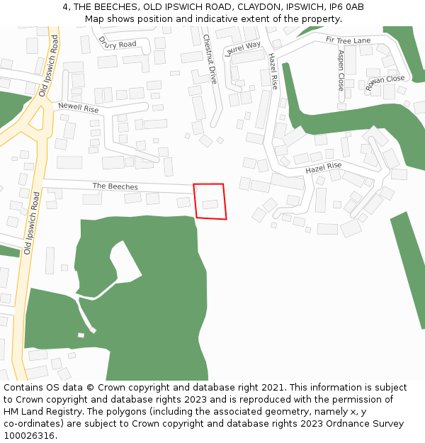 4, THE BEECHES, OLD IPSWICH ROAD, CLAYDON, IPSWICH, IP6 0AB: Location map and indicative extent of plot