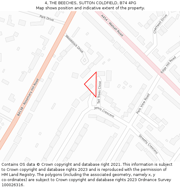 4, THE BEECHES, SUTTON COLDFIELD, B74 4PG: Location map and indicative extent of plot