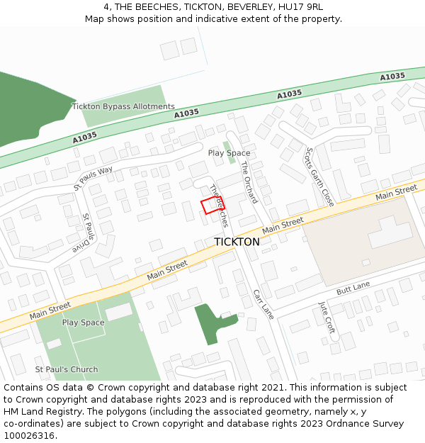 4, THE BEECHES, TICKTON, BEVERLEY, HU17 9RL: Location map and indicative extent of plot