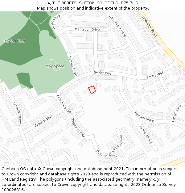 4, THE BERETS, SUTTON COLDFIELD, B75 7HS: Location map and indicative extent of plot