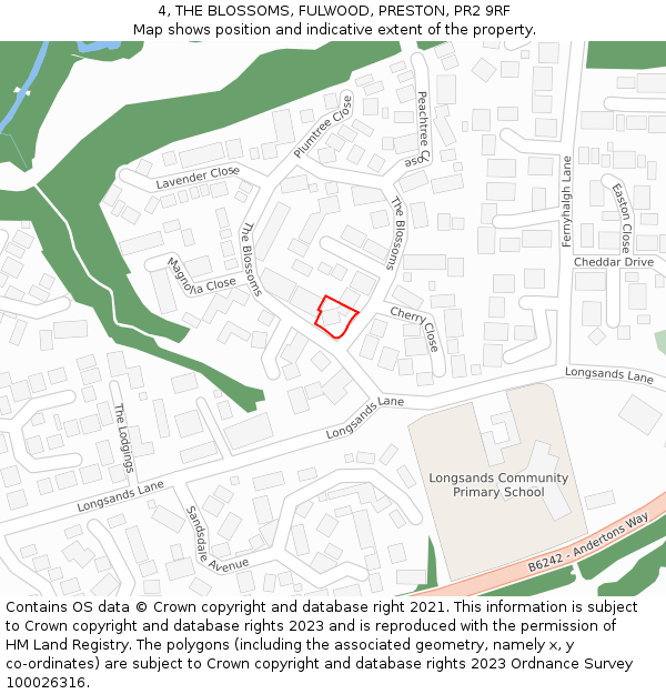 4, THE BLOSSOMS, FULWOOD, PRESTON, PR2 9RF: Location map and indicative extent of plot