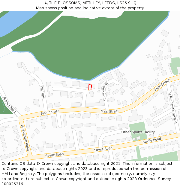 4, THE BLOSSOMS, METHLEY, LEEDS, LS26 9HQ: Location map and indicative extent of plot