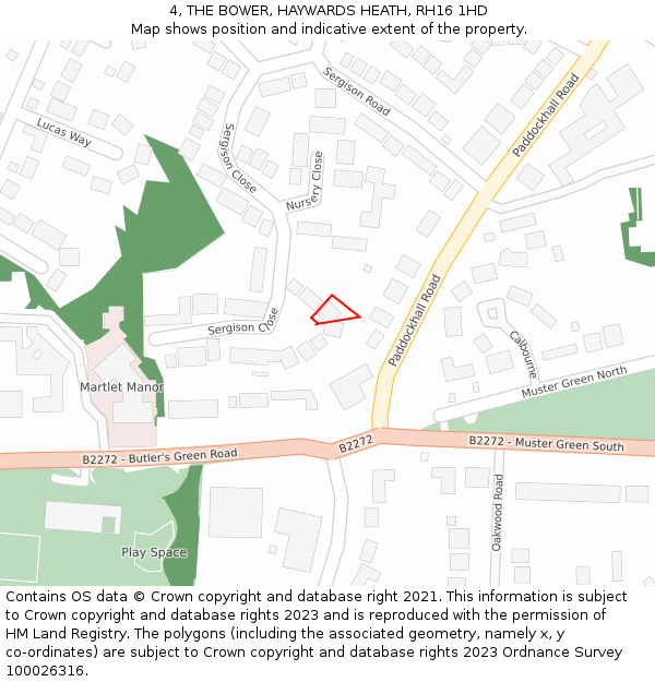 4, THE BOWER, HAYWARDS HEATH, RH16 1HD: Location map and indicative extent of plot