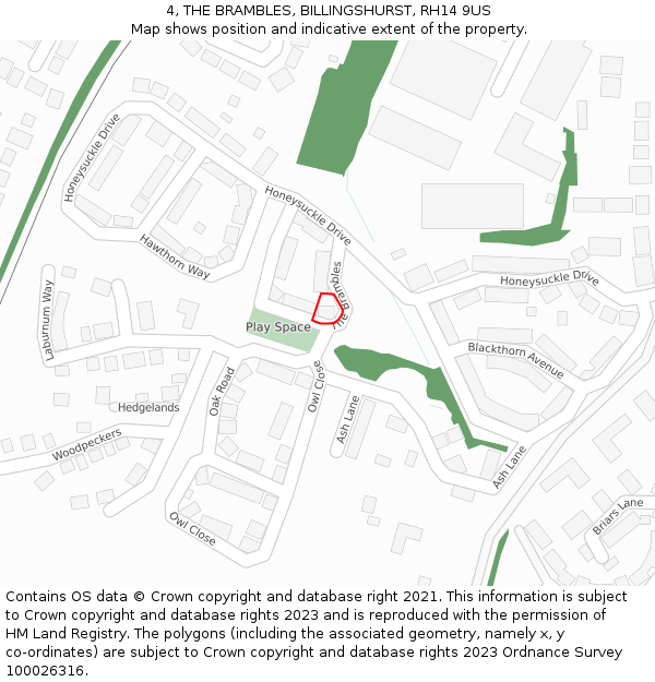 4, THE BRAMBLES, BILLINGSHURST, RH14 9US: Location map and indicative extent of plot