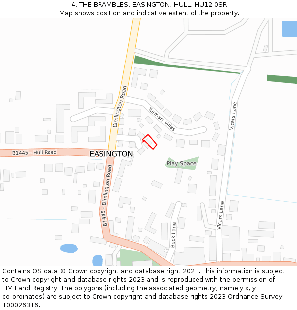 4, THE BRAMBLES, EASINGTON, HULL, HU12 0SR: Location map and indicative extent of plot
