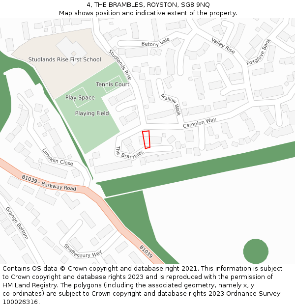 4, THE BRAMBLES, ROYSTON, SG8 9NQ: Location map and indicative extent of plot