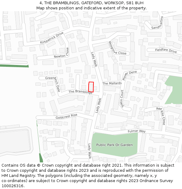 4, THE BRAMBLINGS, GATEFORD, WORKSOP, S81 8UH: Location map and indicative extent of plot