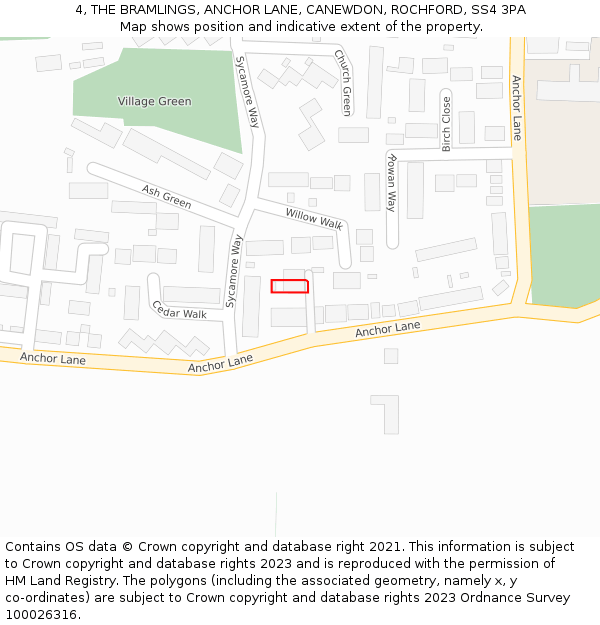 4, THE BRAMLINGS, ANCHOR LANE, CANEWDON, ROCHFORD, SS4 3PA: Location map and indicative extent of plot