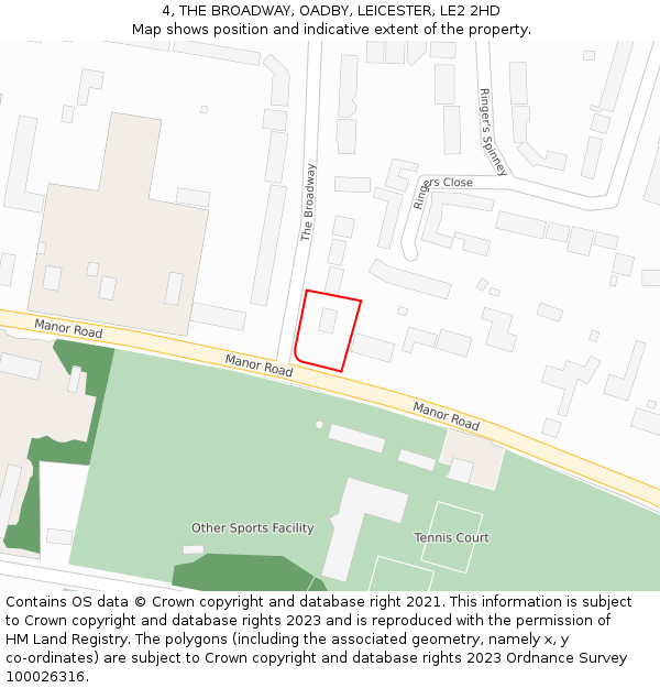 4, THE BROADWAY, OADBY, LEICESTER, LE2 2HD: Location map and indicative extent of plot