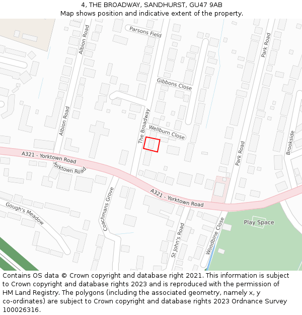 4, THE BROADWAY, SANDHURST, GU47 9AB: Location map and indicative extent of plot