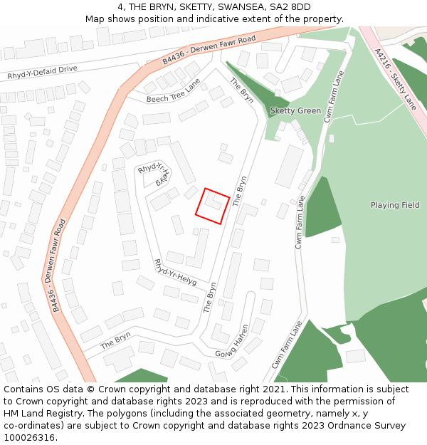 4, THE BRYN, SKETTY, SWANSEA, SA2 8DD: Location map and indicative extent of plot