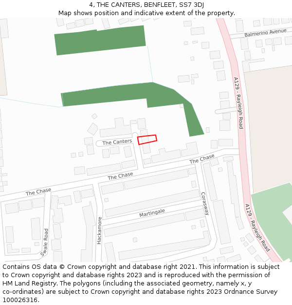 4, THE CANTERS, BENFLEET, SS7 3DJ: Location map and indicative extent of plot