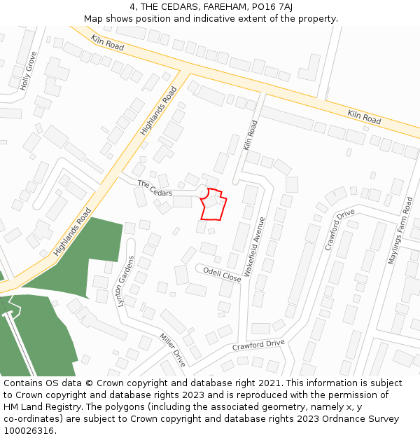 4, THE CEDARS, FAREHAM, PO16 7AJ: Location map and indicative extent of plot