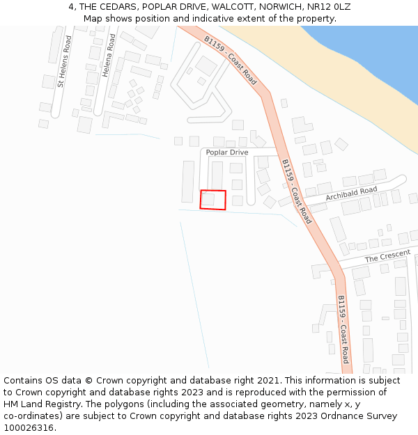 4, THE CEDARS, POPLAR DRIVE, WALCOTT, NORWICH, NR12 0LZ: Location map and indicative extent of plot