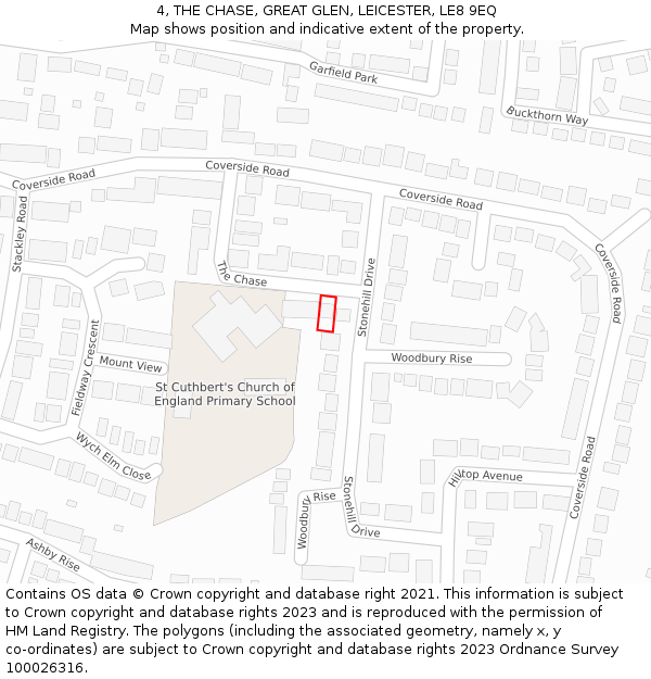 4, THE CHASE, GREAT GLEN, LEICESTER, LE8 9EQ: Location map and indicative extent of plot
