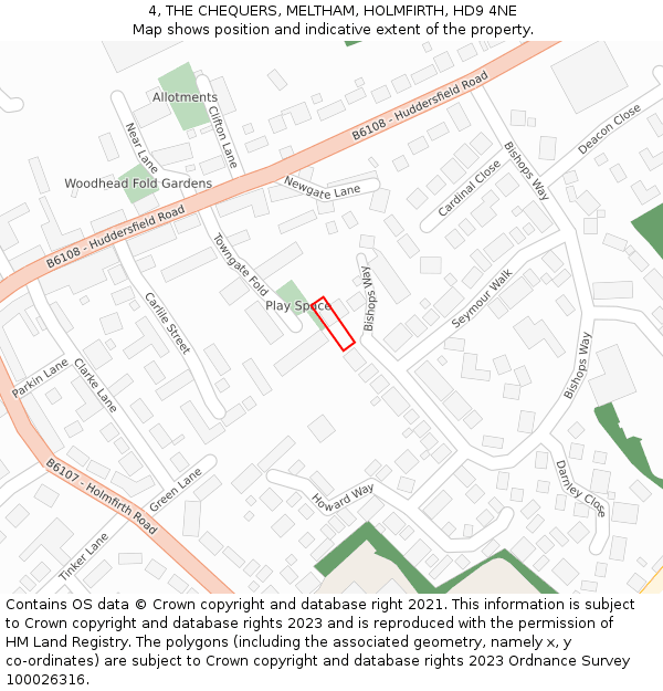 4, THE CHEQUERS, MELTHAM, HOLMFIRTH, HD9 4NE: Location map and indicative extent of plot