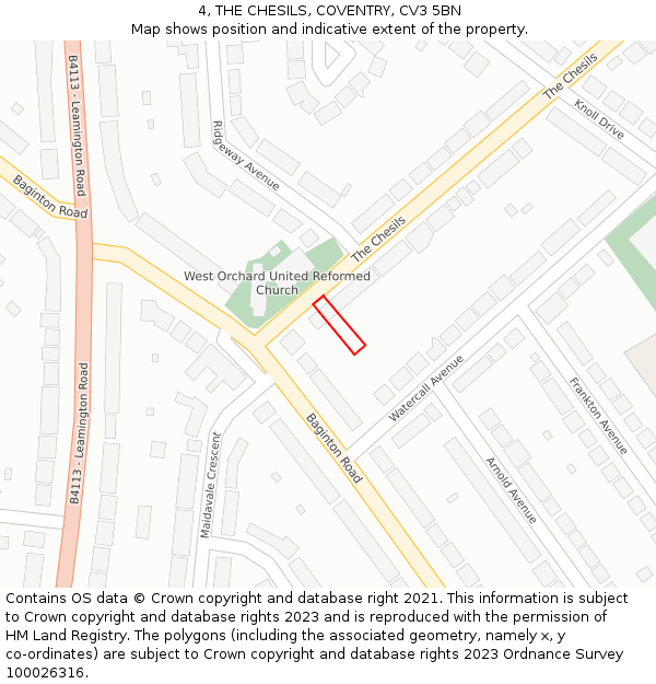 4, THE CHESILS, COVENTRY, CV3 5BN: Location map and indicative extent of plot