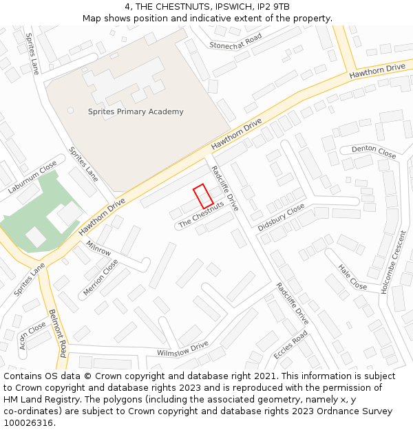 4, THE CHESTNUTS, IPSWICH, IP2 9TB: Location map and indicative extent of plot