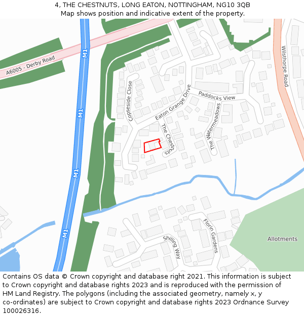 4, THE CHESTNUTS, LONG EATON, NOTTINGHAM, NG10 3QB: Location map and indicative extent of plot