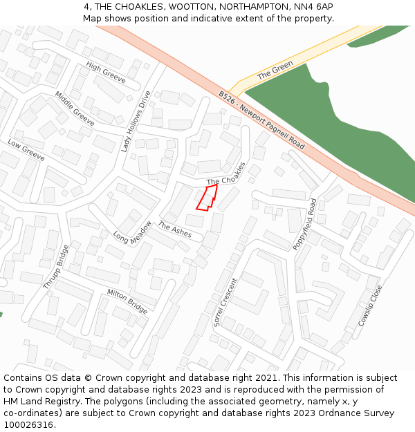 4, THE CHOAKLES, WOOTTON, NORTHAMPTON, NN4 6AP: Location map and indicative extent of plot