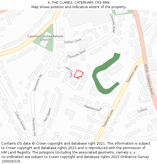 4, THE CLARES, CATERHAM, CR3 6RW: Location map and indicative extent of plot