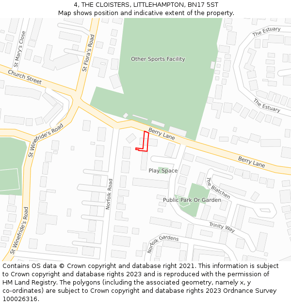 4, THE CLOISTERS, LITTLEHAMPTON, BN17 5ST: Location map and indicative extent of plot