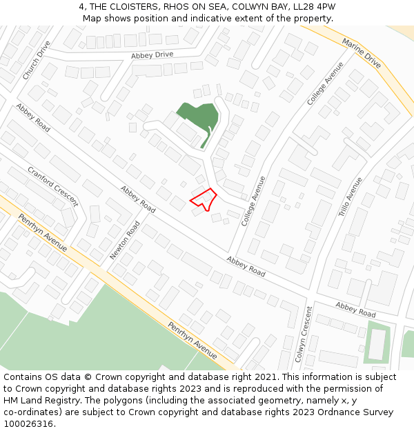 4, THE CLOISTERS, RHOS ON SEA, COLWYN BAY, LL28 4PW: Location map and indicative extent of plot