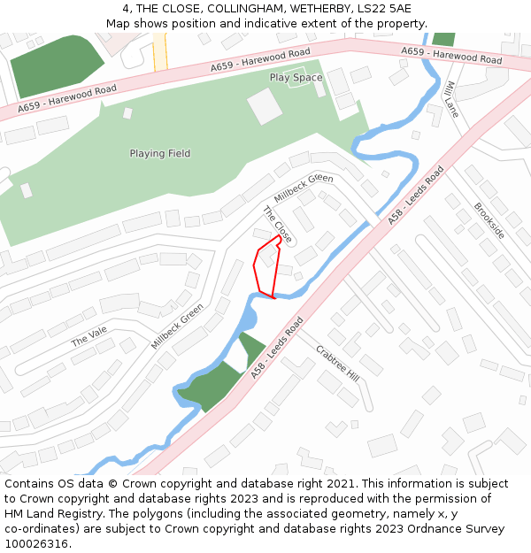 4, THE CLOSE, COLLINGHAM, WETHERBY, LS22 5AE: Location map and indicative extent of plot