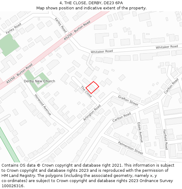 4, THE CLOSE, DERBY, DE23 6PA: Location map and indicative extent of plot