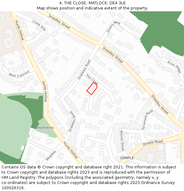 4, THE CLOSE, MATLOCK, DE4 3LE: Location map and indicative extent of plot