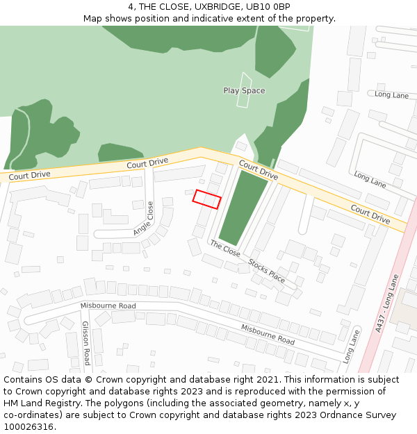 4, THE CLOSE, UXBRIDGE, UB10 0BP: Location map and indicative extent of plot