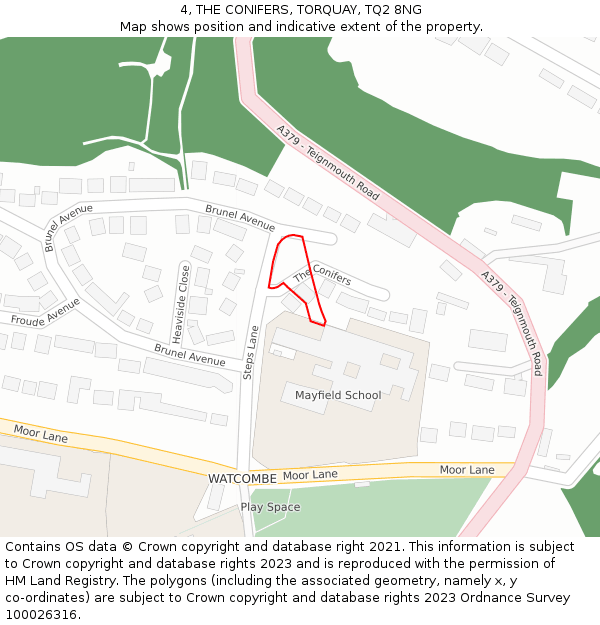 4, THE CONIFERS, TORQUAY, TQ2 8NG: Location map and indicative extent of plot