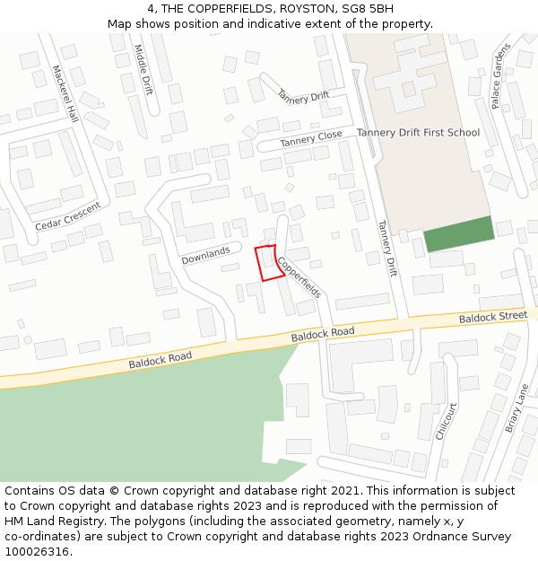 4, THE COPPERFIELDS, ROYSTON, SG8 5BH: Location map and indicative extent of plot
