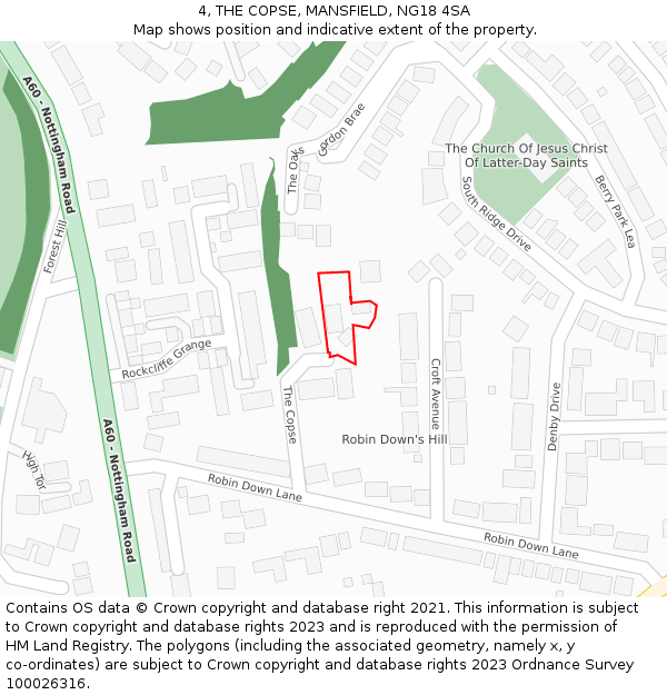 4, THE COPSE, MANSFIELD, NG18 4SA: Location map and indicative extent of plot
