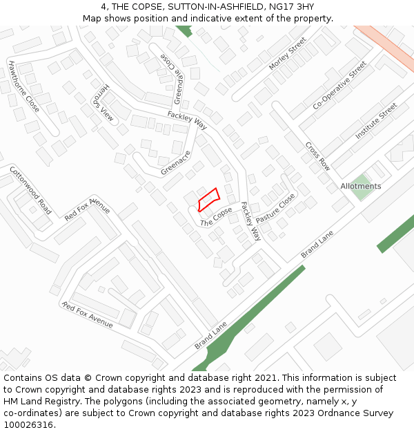 4, THE COPSE, SUTTON-IN-ASHFIELD, NG17 3HY: Location map and indicative extent of plot