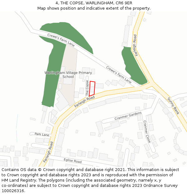 4, THE COPSE, WARLINGHAM, CR6 9ER: Location map and indicative extent of plot