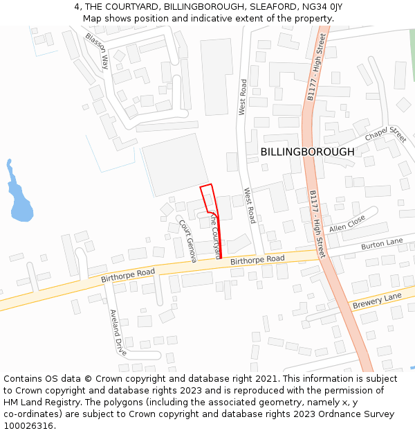 4, THE COURTYARD, BILLINGBOROUGH, SLEAFORD, NG34 0JY: Location map and indicative extent of plot