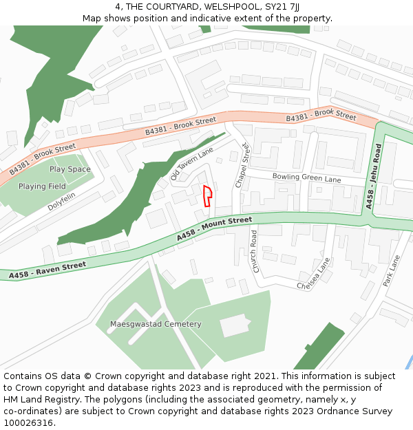 4, THE COURTYARD, WELSHPOOL, SY21 7JJ: Location map and indicative extent of plot