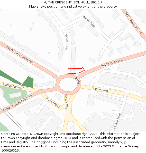 4, THE CRESCENT, SOLIHULL, B91 1JP: Location map and indicative extent of plot