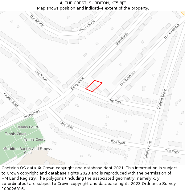 4, THE CREST, SURBITON, KT5 8JZ: Location map and indicative extent of plot