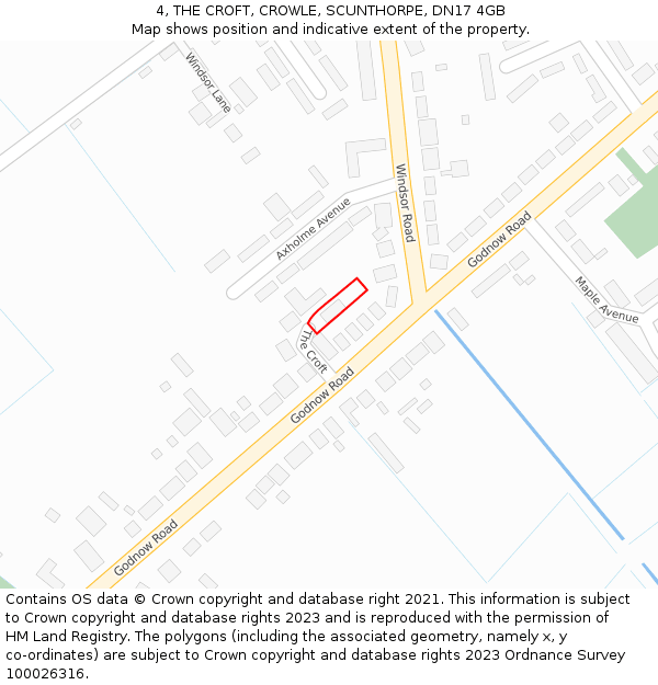 4, THE CROFT, CROWLE, SCUNTHORPE, DN17 4GB: Location map and indicative extent of plot
