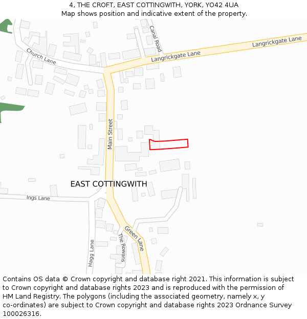 4, THE CROFT, EAST COTTINGWITH, YORK, YO42 4UA: Location map and indicative extent of plot