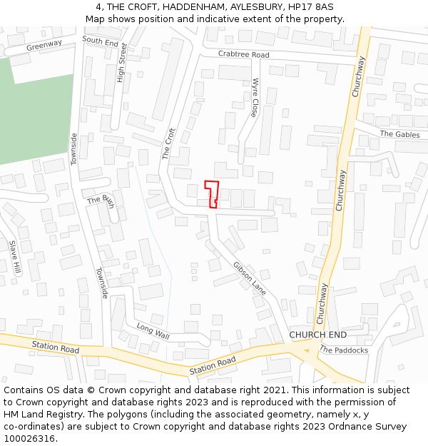 4, THE CROFT, HADDENHAM, AYLESBURY, HP17 8AS: Location map and indicative extent of plot